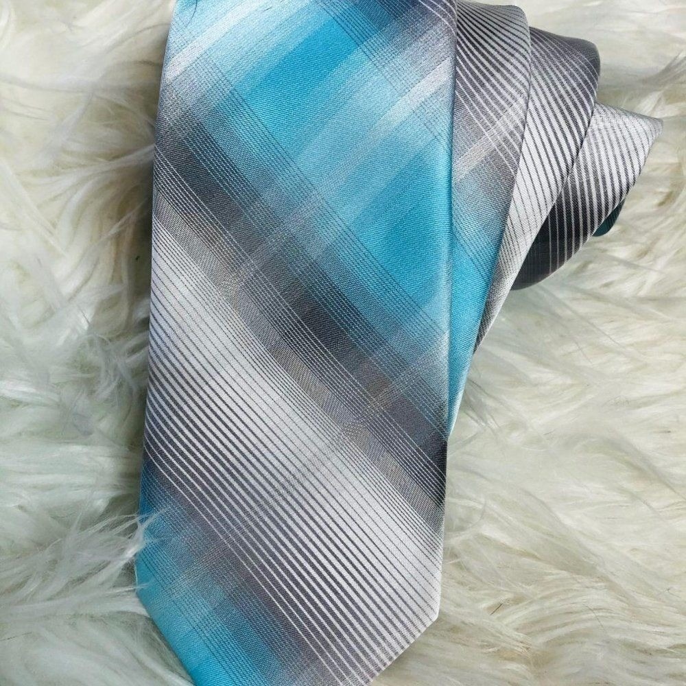 J.Ferrar Plaid‎ Blue and Grey Mens Tie Preppy